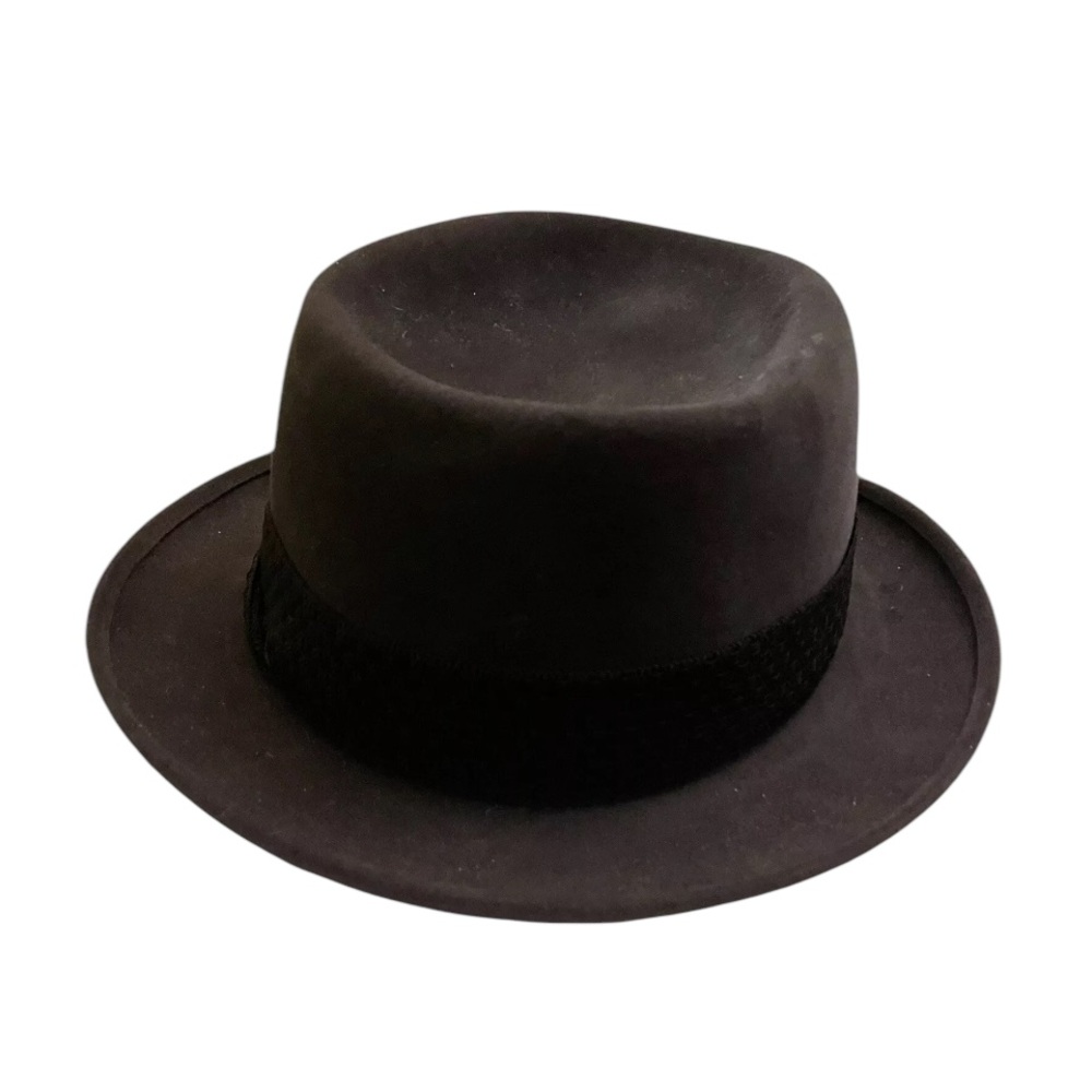 Antique Vintage Mallory Suede Bowler Top Hat Fur Felt Fedora. Charcoal/Black